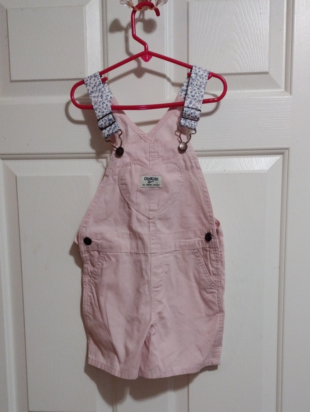 OshKosh B'gosh Light Pink Short Overalls with Floral Straps 5t